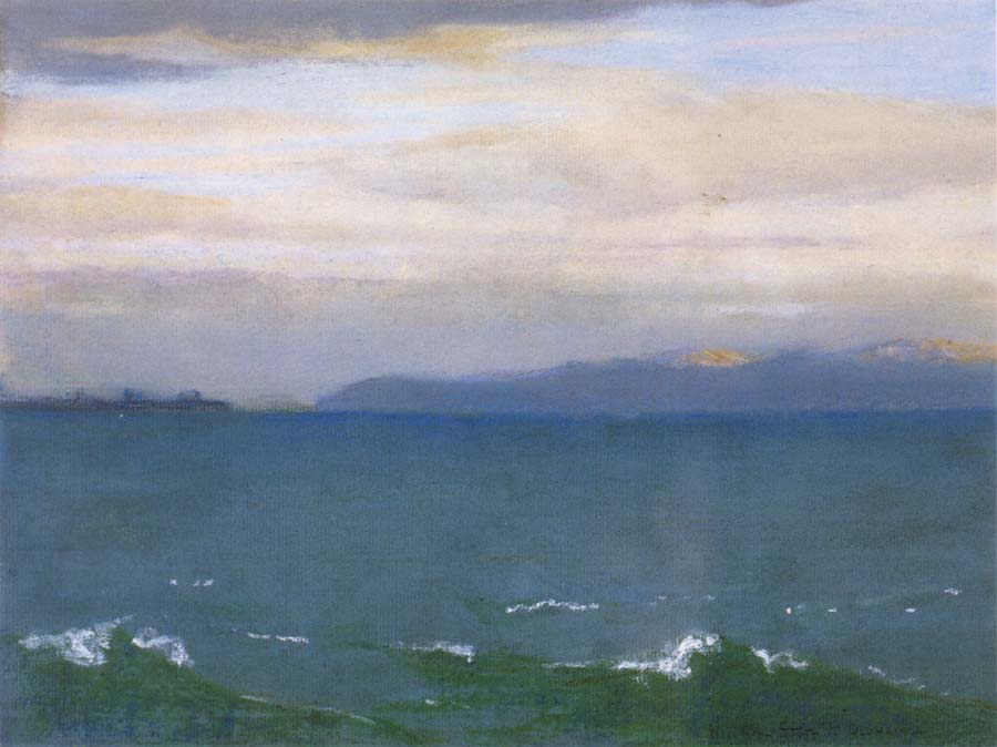 Seascape with Distant Mountains